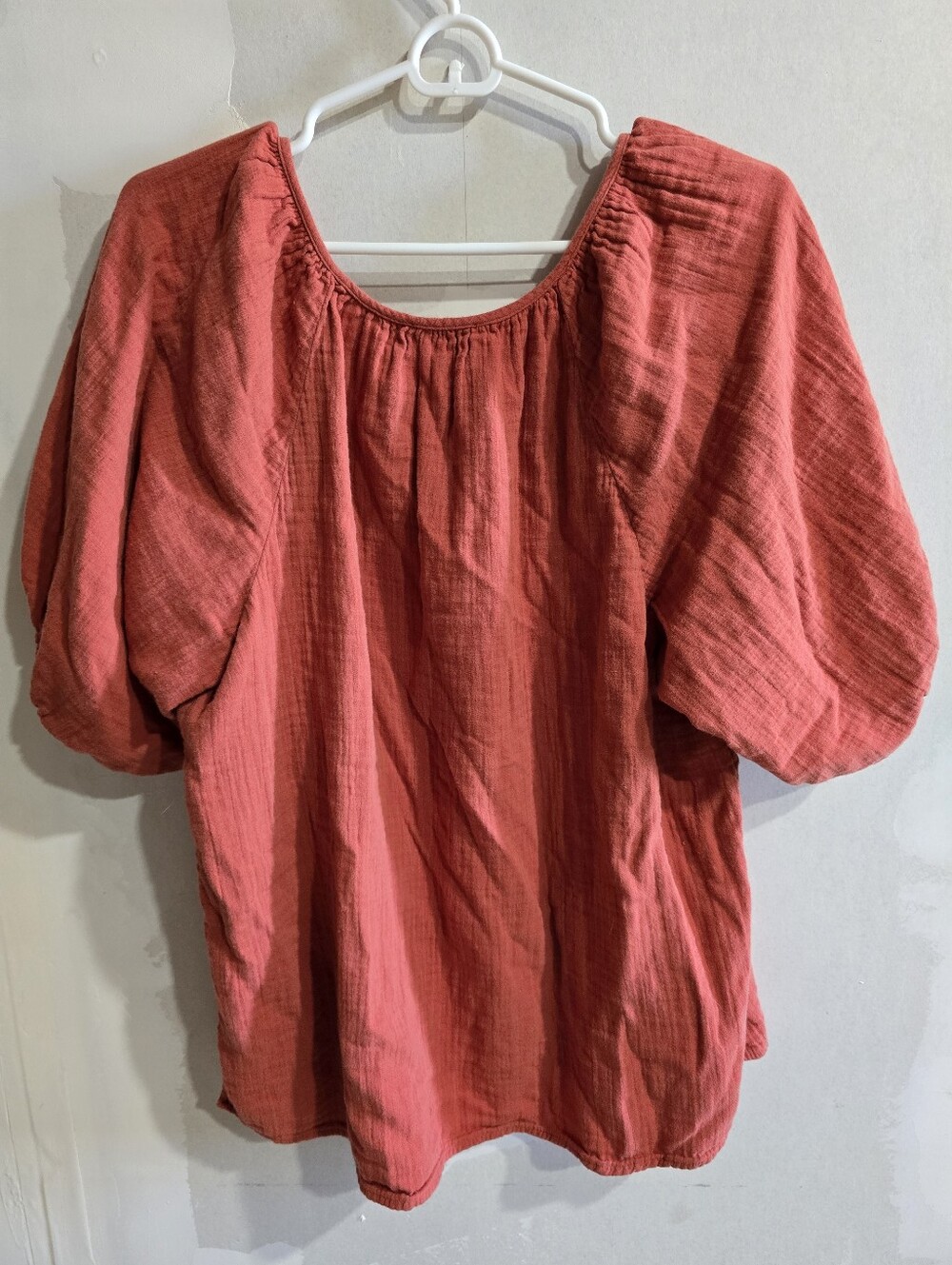 LOFT Outlet Cotton Gauze Puff Sleeve Top Terracotta L - Picture 5 of 6
